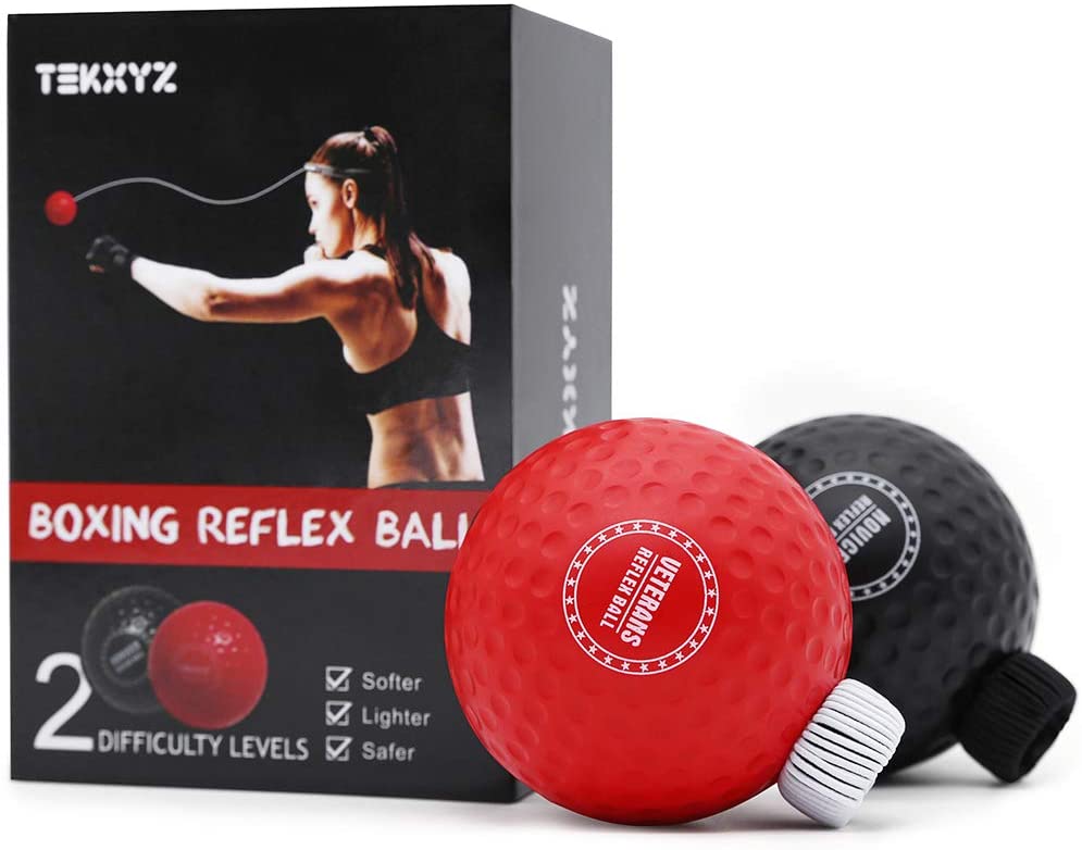 TEKXYZ Boxing Reflex Ball, 2 Difficulty Level Boxing Ball with Headband, Softer Than Tennis Ball, Suit for Reaction, Agility, Punching Speed, Fight Skill and Hand Eye Coordination Training